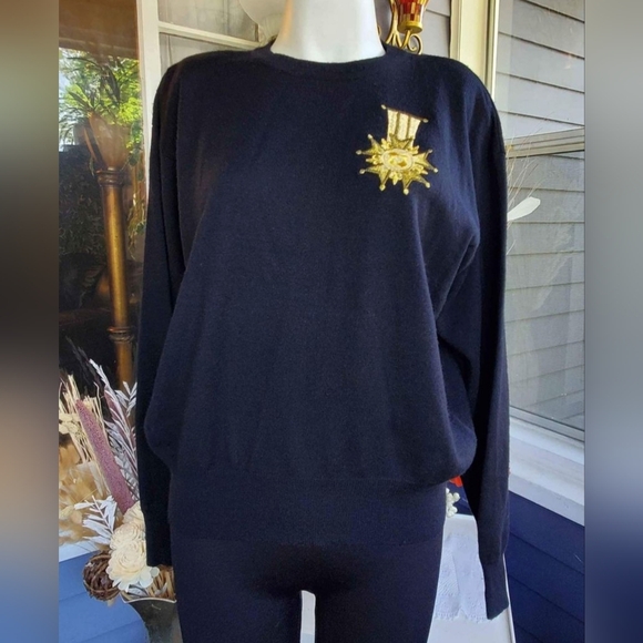 VTG Rena Rowan For Saville Lambswool Blend  Longsleeved Black Sweater Medium - Picture 3 of 7